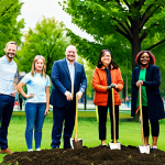 **

"A diverse group of people, fully clothed in appropriate attire, participating in a community tree-planting event in a park. Focus on the positive emotions and teamwork. Background shows a vibrant city skyline with green spaces. safe for work, appropriate content, family-friendly, perfect anatomy, correct proportions, natural pose, high quality, professional"

**