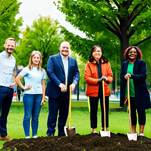 **

"A diverse group of people, fully clothed in appropriate attire, participating in a community tree-planting event in a park. Focus on the positive emotions and teamwork. Background shows a vibrant city skyline with green spaces. safe for work, appropriate content, family-friendly, perfect anatomy, correct proportions, natural pose, high quality, professional"

**