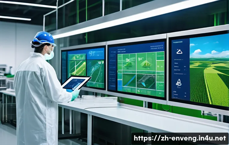 환경공학의 비즈니스 모델 - A futuristic industrial facility specializing in green innovation, showcasing advanced waste treatme...