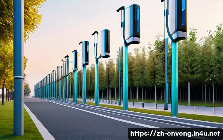 환경공학의 미래 - A high-tech urban environment featuring a smart air quality monitoring station with sleek, modern se...