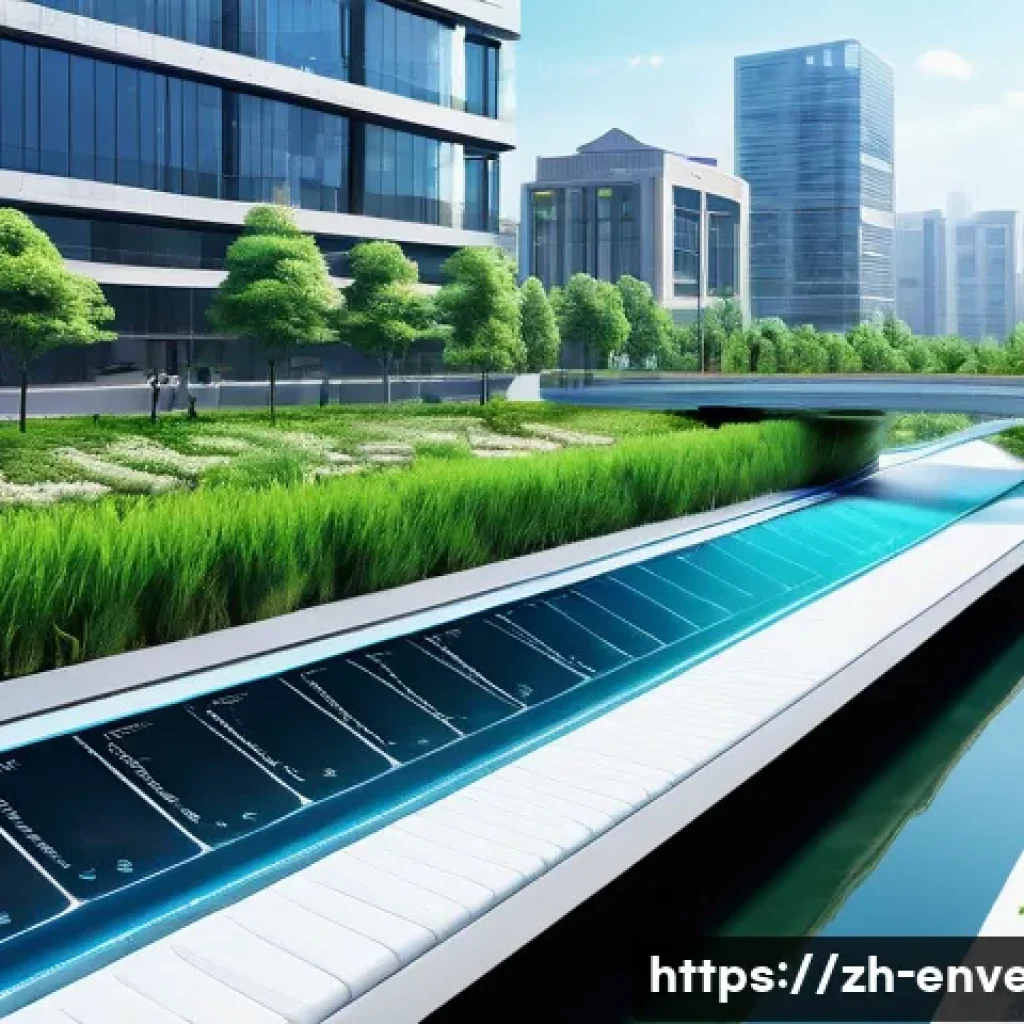 지속 가능한 물 관리 - A futuristic urban water management scene in a modern Chinese city featuring smart water meters inst...