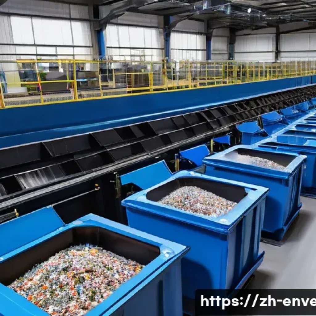 재활용 및 자원 순환 기술 - A high-tech automated waste sorting facility with robotic arms equipped with advanced machine vision...
