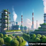 국내외 환경공학 정책 - A futuristic urban environment featuring smart environmental monitoring systems: tall industrial fac...