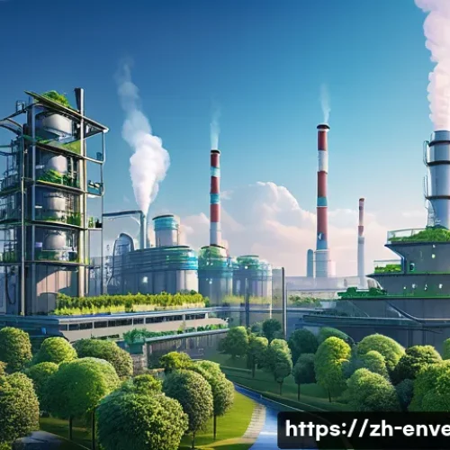 국내외 환경공학 정책 - A futuristic urban environment featuring smart environmental monitoring systems: tall industrial fac...